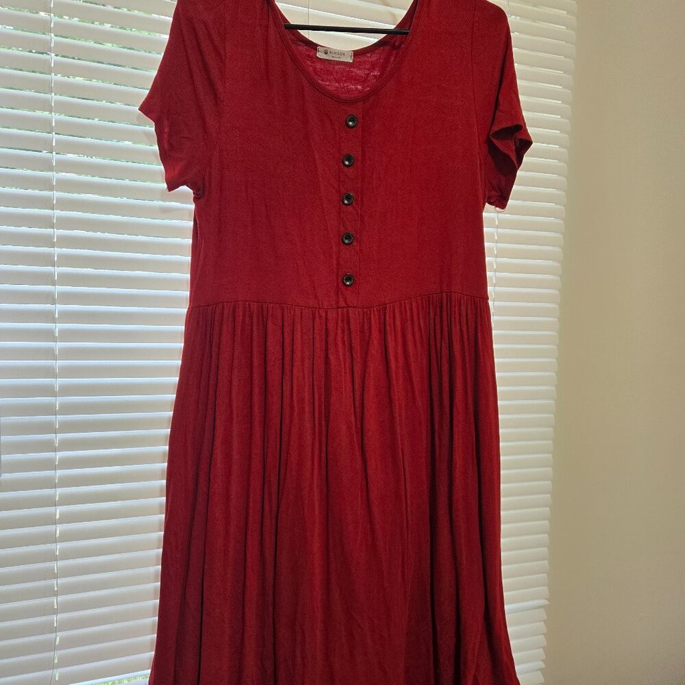 Red Boutique Knee-Length Dress with Button Details